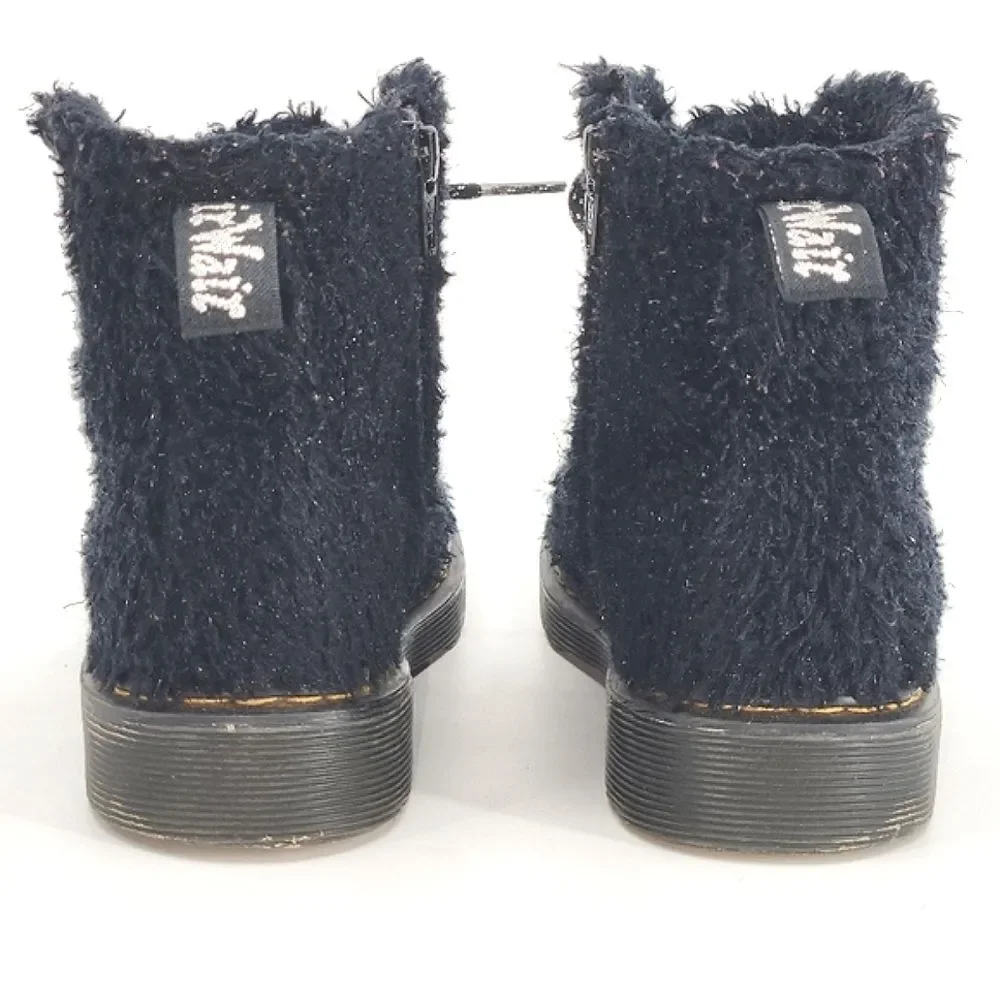 Dr Martens Junior 1460 Pascal Tinsel Faux Fur Lace Up Boots Girls Size 2 Black